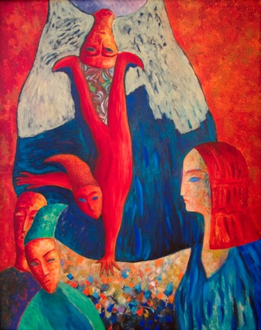 Painting titled "The Circus arrived…" by Georgi Veniaminov, Original Artwork, Oil