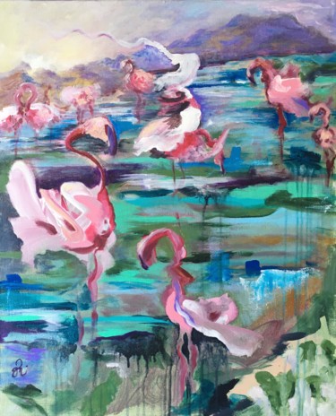 Malerei mit dem Titel "Equilibre flamboyant" von Vénie, Original-Kunstwerk, Acryl
