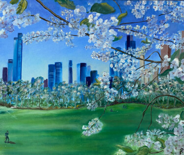 Peinture intitulée "Un toit de cerisier…" par Vénie, Œuvre d'art originale, Huile
