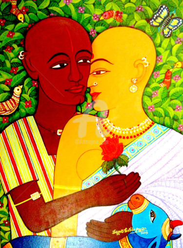 Painting titled "expression-of-love-…" by Venkata Swamy Valluri, Original Artwork, Acrylic