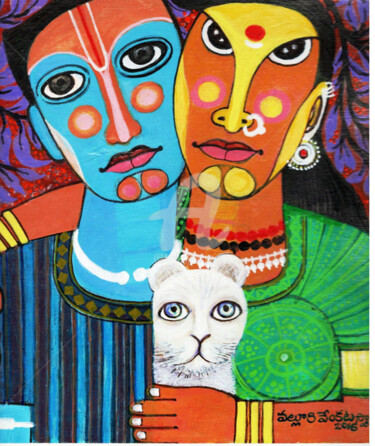 Peinture intitulée "couple-with-pet-201…" par Venkata Swamy Valluri, Œuvre d'art originale, Acrylique