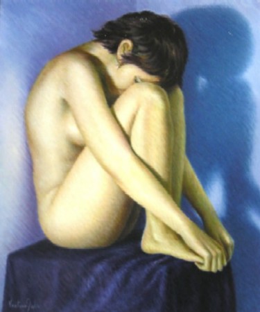 Painting titled "Modelo en azul" by Ventura Julià, Original Artwork
