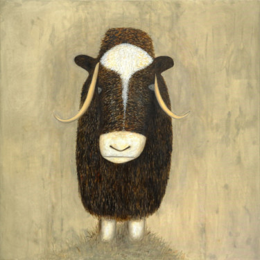 Painting titled "Musk Ox" by Ventzislav Dikov, Original Artwork, Oil Mounted on Wood Stretcher frame