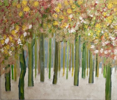 Peinture intitulée "Forêt Enneigée" par Venuldii, Œuvre d'art originale, Huile Monté sur Châssis en bois
