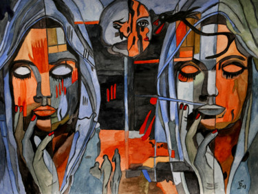 Pintura intitulada "Twins" por Vera Boldt, Obras de arte originais, Aquarela