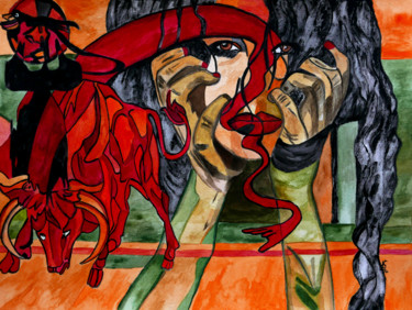 Ζωγραφική με τίτλο "Attack" από Vera Boldt, Αυθεντικά έργα τέχνης, Ακουαρέλα