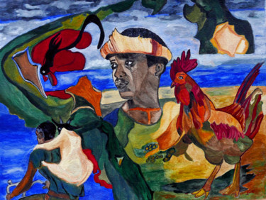 Malerei mit dem Titel "Ehe der Hahn kräht" von Vera Boldt, Original-Kunstwerk, Aquarell