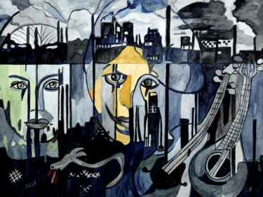Malerei mit dem Titel "industrial rythmen" von Vera Boldt, Original-Kunstwerk, Aquarell