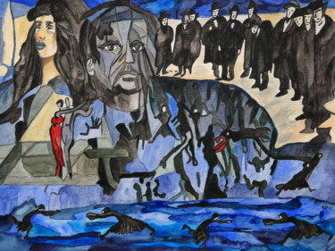 Malerei mit dem Titel "Zueinander - Beiein…" von Vera Boldt, Original-Kunstwerk, Aquarell