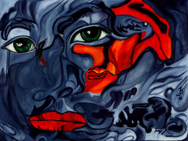 Malerei mit dem Titel "heftiges Erröten" von Vera Boldt, Original-Kunstwerk, Aquarell