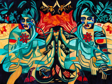Ζωγραφική με τίτλο "Demon Flowers" από Vera Boldt, Αυθεντικά έργα τέχνης, Ακουαρέλα
