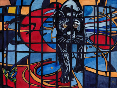 Pittura intitolato "Rilkes Panther oder…" da Vera Boldt, Opera d'arte originale, Acquarello