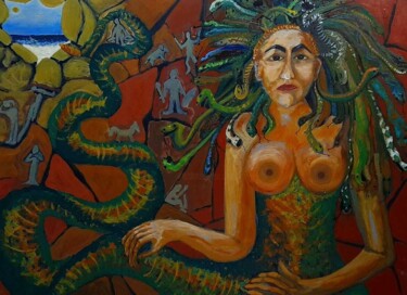 Painting titled "Medusa: abusada, am…" by Vera Borges, Original Artwork, Acrylic Mounted on Wood Panel
