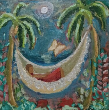 Pittura intitolato "Descanso na rede" da Vera Borges, Opera d'arte originale, Acrilico Montato su Telaio per barella in legno