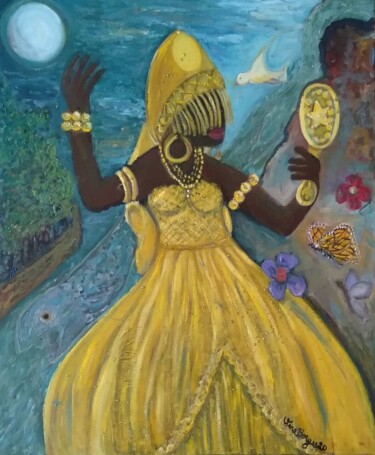 Pintura titulada "Oxum" por Vera Borges, Obra de arte original, Oleo Montado en Bastidor de camilla de madera