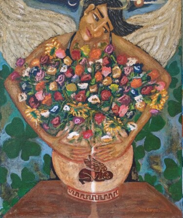 Painting titled "O cálice sagrado" by Vera Borges, Original Artwork, Acrylic Mounted on Wood Stretcher frame