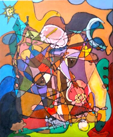 Painting titled "Fragmentada II" by Vera Borges, Original Artwork, Acrylic Mounted on Wood Stretcher frame