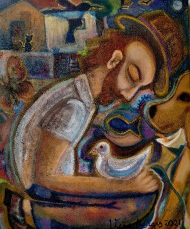 Painting titled "Francisco" by Vera Borges, Original Artwork, Acrylic Mounted on Wood Stretcher frame