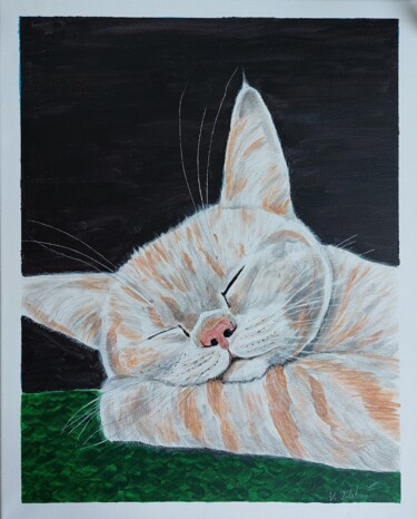 Painting titled "Sleeping cat" by Vera Filatova, Original Artwork, Acrylic