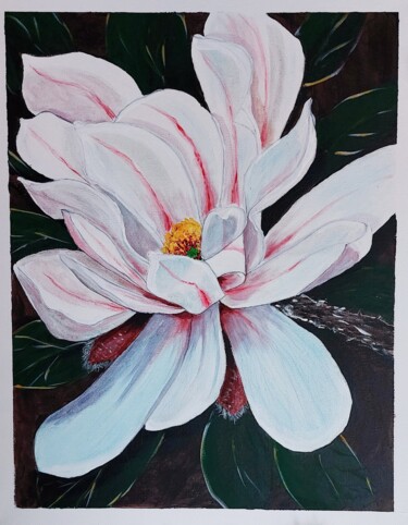 Картина под названием "Цветок магнолии" - Vera Filatova, Подлинное произведение искусства, Акрил Установлен на Деревянная ра…