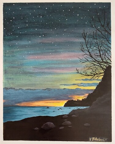 Картина под названием "Звездный вечер на м…" - Vera Filatova, Подлинное произведение искусства, Акрил