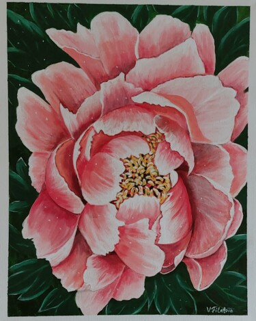 Картина под названием "Розовый пион" - Vera Filatova, Подлинное произведение искусства, Акрил