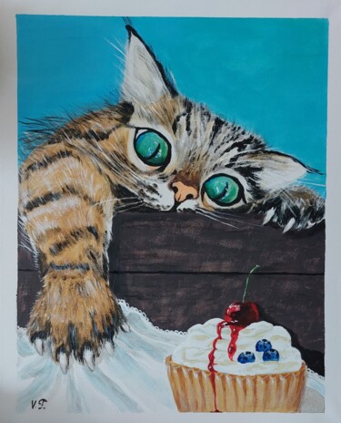 Картина под названием "Коротка кошачья лапа" - Vera Filatova, Подлинное произведение искусства, Акрил