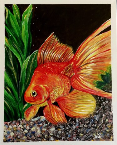 Pintura titulada "Золотая рыбка" por Vera Filatova, Obra de arte original, Acrílico