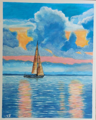 Картина под названием "Закат на море" - Vera Filatova, Подлинное произведение искусства, Акрил