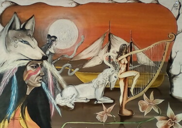Peinture intitulée "A Harpa" par Vera Gabriel, Œuvre d'art originale, Acrylique