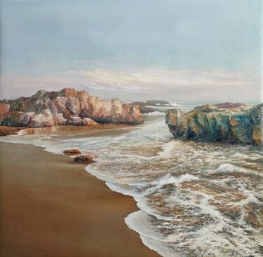 Painting titled "Seascape" by Vera Green, Original Artwork, Oil Mounted on Wood Stretcher frame