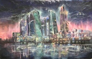 Картина под названием "Огни большого города" - Вера Хайрутдинова, Подлинное произведение искусства, Масло Установлен на Дере…