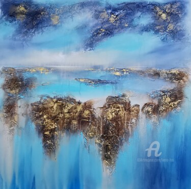 Painting titled ""Blue Waterfall"" by Vera Hoi, Original Artwork, Acrylic