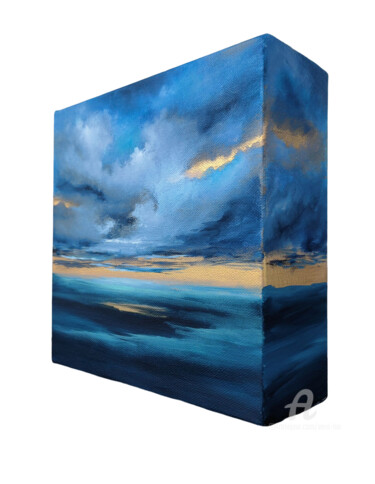 Painting titled "Seascape Miniature…" by Vera Hoi, Original Artwork, Oil Mounted on Wood Stretcher frame