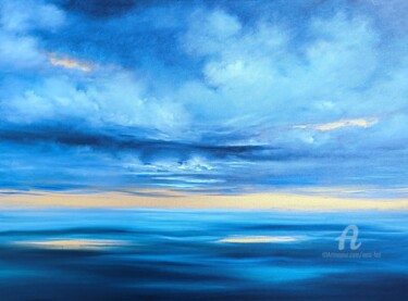 Painting titled ""Ocean"" by Vera Hoi, Original Artwork, Oil Mounted on Wood Stretcher frame