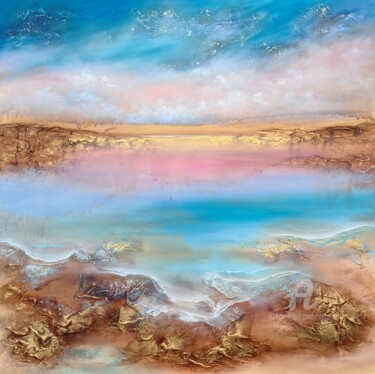 Painting titled ""Rose Sky"" by Vera Hoi, Original Artwork, Acrylic Mounted on Wood Stretcher frame