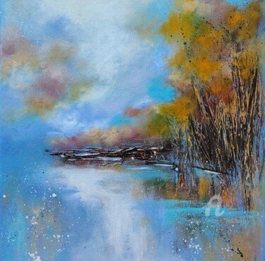Painting titled ""Autumn Blues"" by Vera Hoi, Original Artwork, Acrylic Mounted on Wood Stretcher frame
