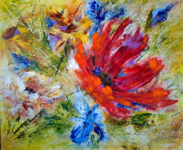 Painting titled ""In my Garden"" by Vera Hoi, Original Artwork, Acrylic Mounted on Wood Stretcher frame