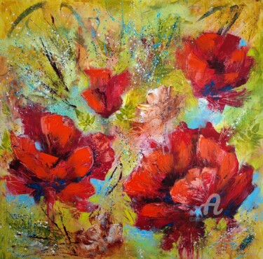 Картина под названием ""Crimson Dreams: Po…" - Vera Hoi, Подлинное произведение искусства, Акрил Установлен на Деревянная ра…