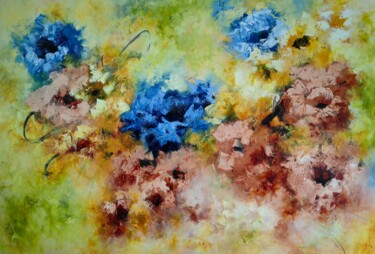 Painting titled ""Abstract Floral Dr…" by Vera Hoi, Original Artwork, Acrylic Mounted on Wood Stretcher frame