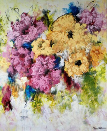 Painting titled ""Floral Fantasia" f…" by Vera Hoi, Original Artwork, Acrylic Mounted on Wood Stretcher frame