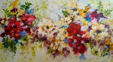 Pintura intitulada ""Vibrant Floral Wal…" por Vera Hoi, Obras de arte originais, Acrílico