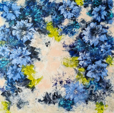 Peinture intitulée ""Ultramarine Floral…" par Vera Hoi, Œuvre d'art originale, Acrylique