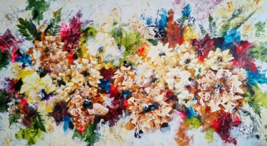 Painting titled ""Vibrant Floral Wal…" by Vera Hoi, Original Artwork, Acrylic Mounted on Wood Stretcher frame