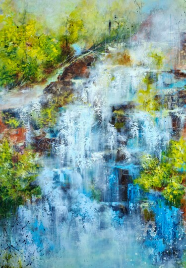 Painting titled ""Whispering Falls"" by Vera Hoi, Original Artwork, Acrylic Mounted on Wood Stretcher frame