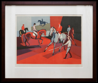 Pintura intitulada "Linocut Equestrian…" por Vera Kazakova, Obras de arte originais, Linoleogravura