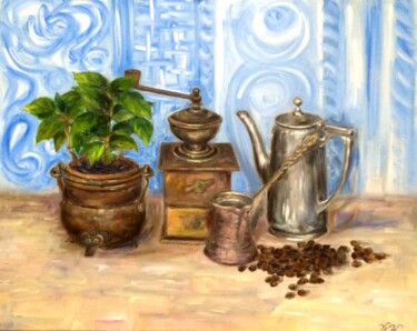 Painting titled "Kaffee" by Vera Klimova, Original Artwork, Oil