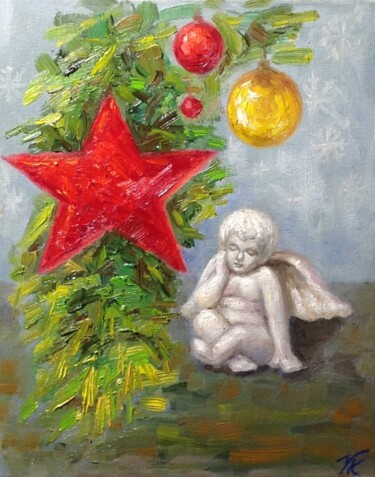 Schilderij getiteld "Frohe Weihnachten!!!" door Vera Klimova, Origineel Kunstwerk, Olie