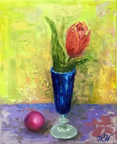 Schilderij getiteld "Einsame Tulpe" door Vera Klimova, Origineel Kunstwerk, Olie