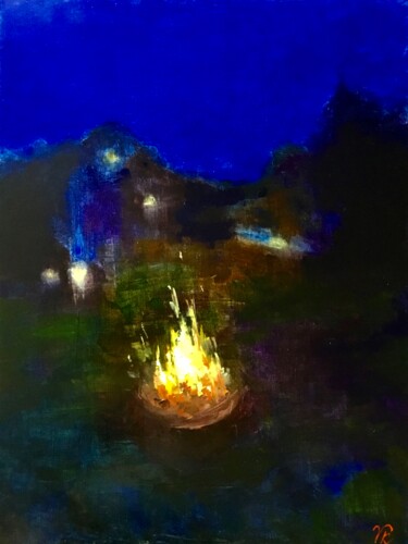 Картина под названием "NIGHT FIRE" - Vera Klimova, Подлинное произведение искусства, Масло